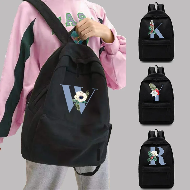 

Women Backpack Casual Hiking Backpacks Outdoor Sport School Bag Blue Letter Print Large Capacity Travel Laptop Shoulder Rucksack