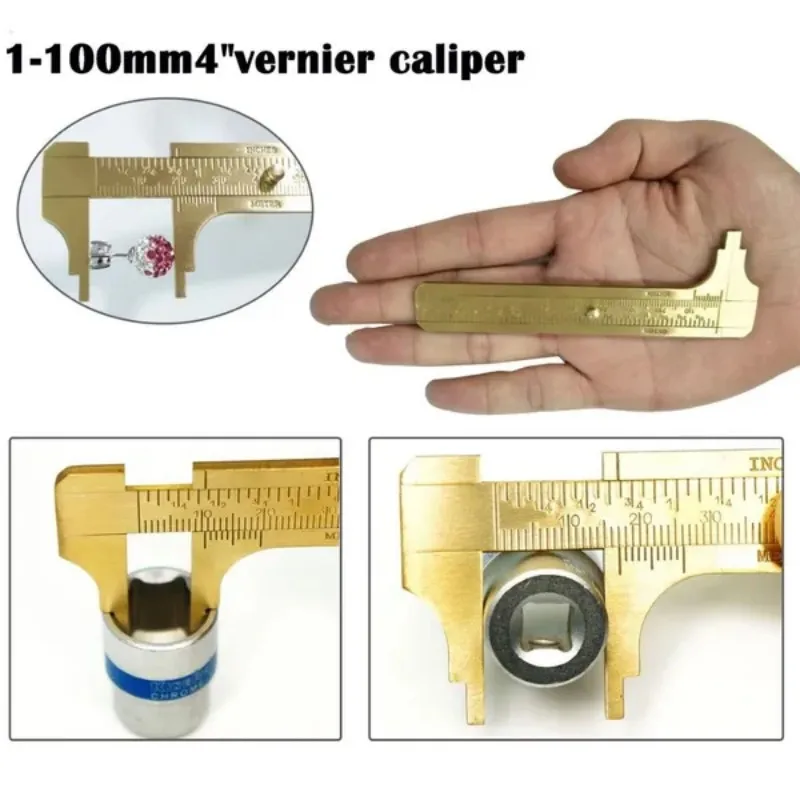 Calibro a corsoio Mini di precisione da 100mm strumento di misurazione scorrevole in ottone micrometro a righello tascabile misurazione imperiale