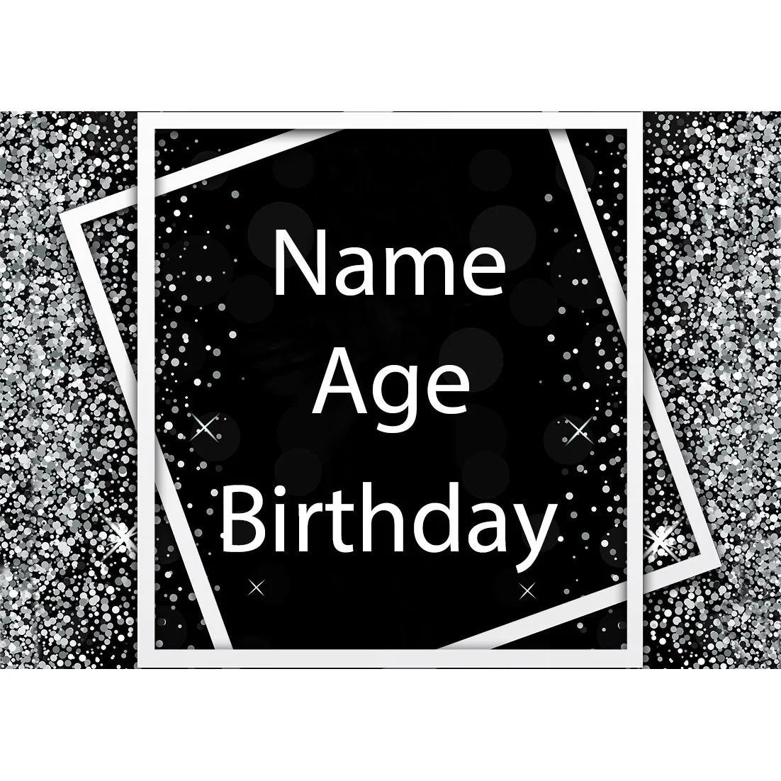 Black Silver Birthday Party Backdrop Custom Name Age Cummunion Anniversary Photo Booth White Frame Background Party Wall Decor