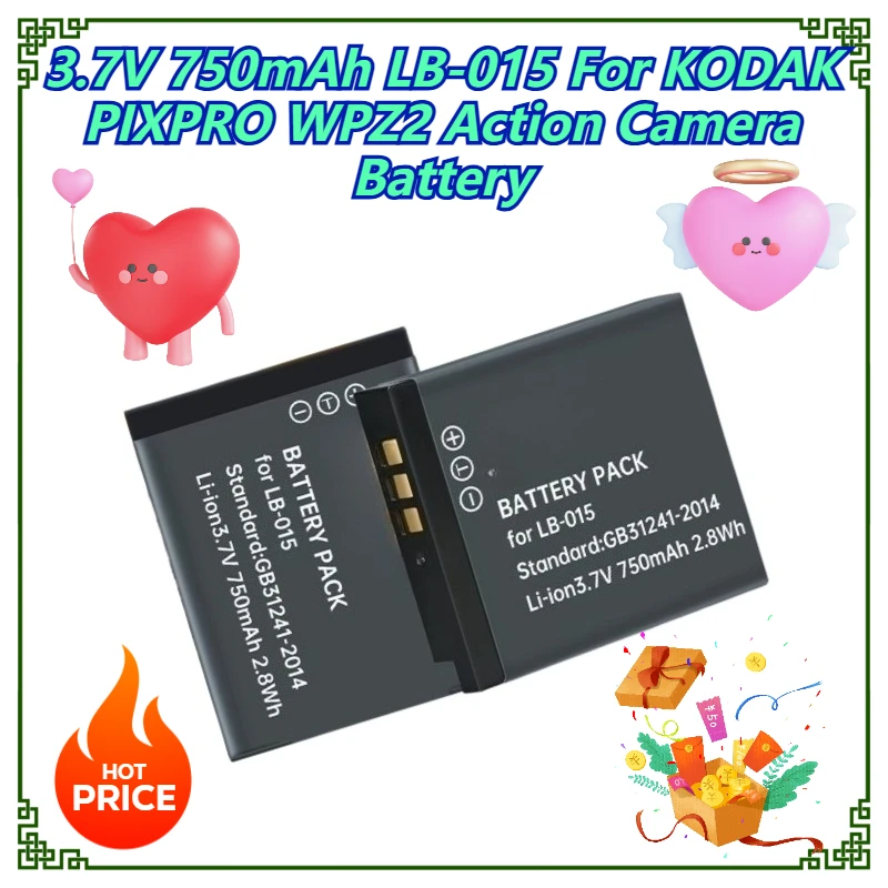 KODAK PIXPRO WPZ2 액션 카메라 배터리용 3.7V 750mAh LB-015