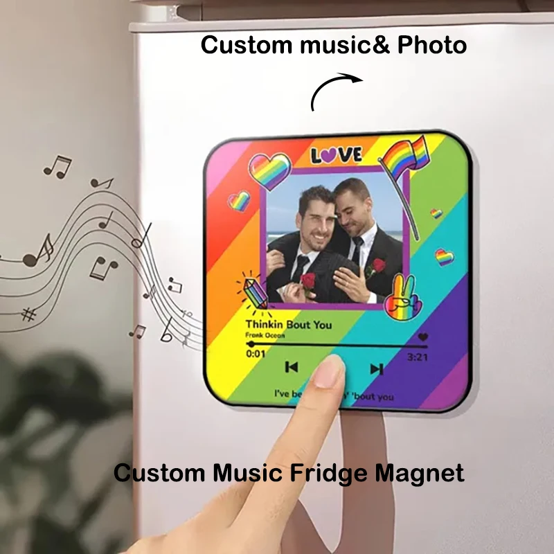 Customized Photo LGBT Music Fridge Magnet with Frame, Personalized Refrigerator Magnets, Best Mother's Day Gift 2025