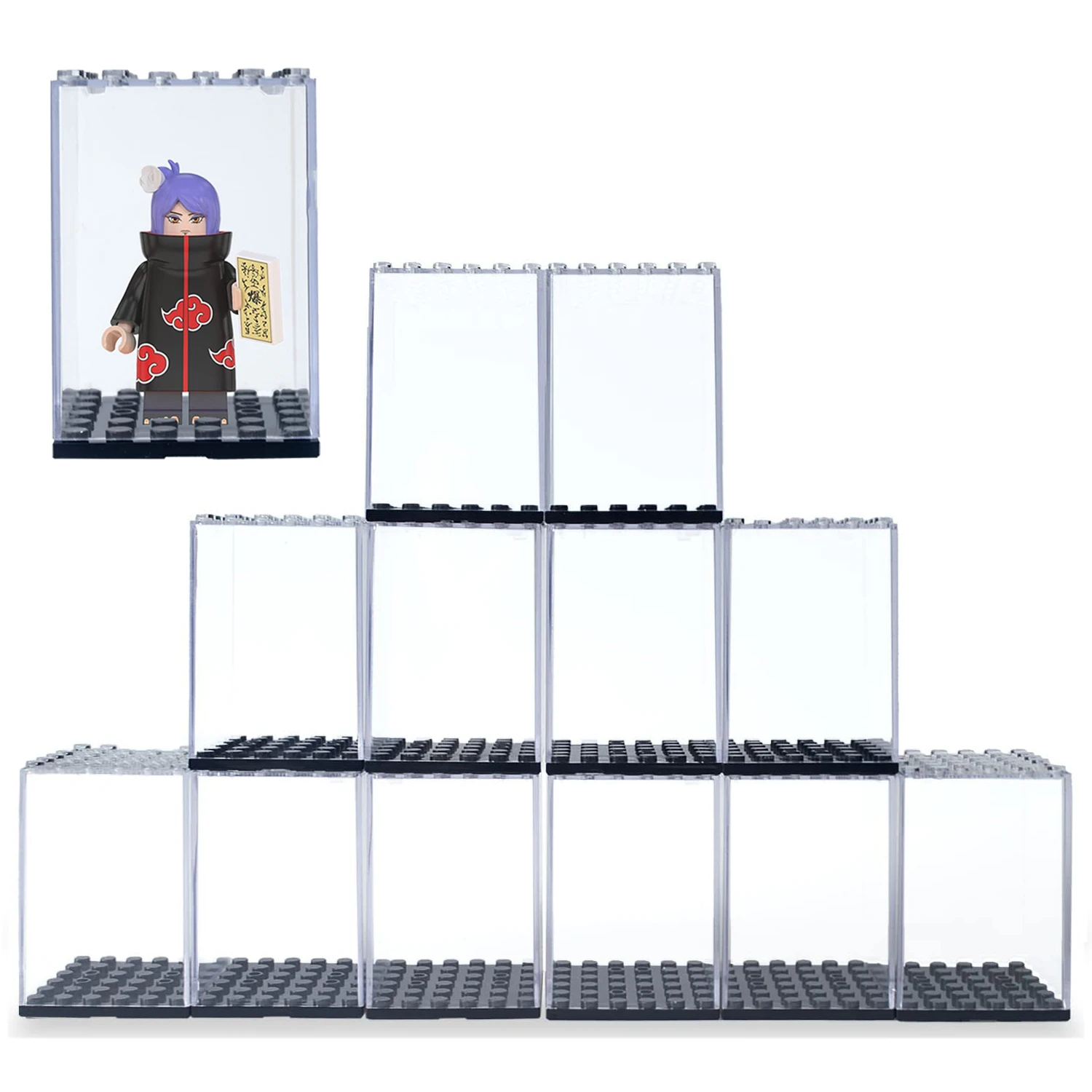 

12pcs Minifigures Acrylic Display Case Action Figure Building Block Display Box Stackable Storage Case for Figurines Toys