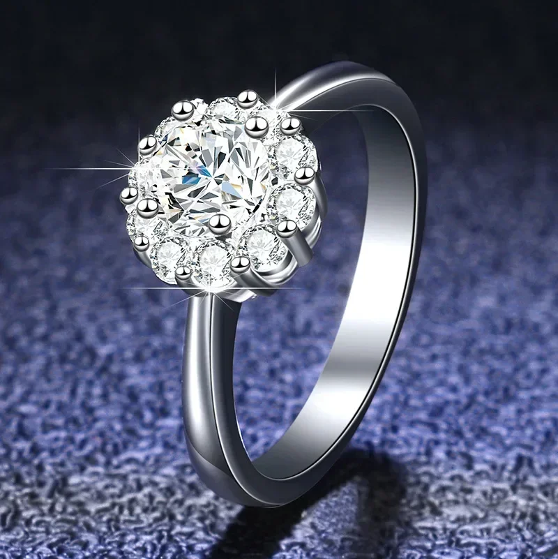 

Platinum PT950 1 Carat Moissanite Diamond Ring, Top Flower Design, Exceptional Fine Jewelry Wedding Gift for Women