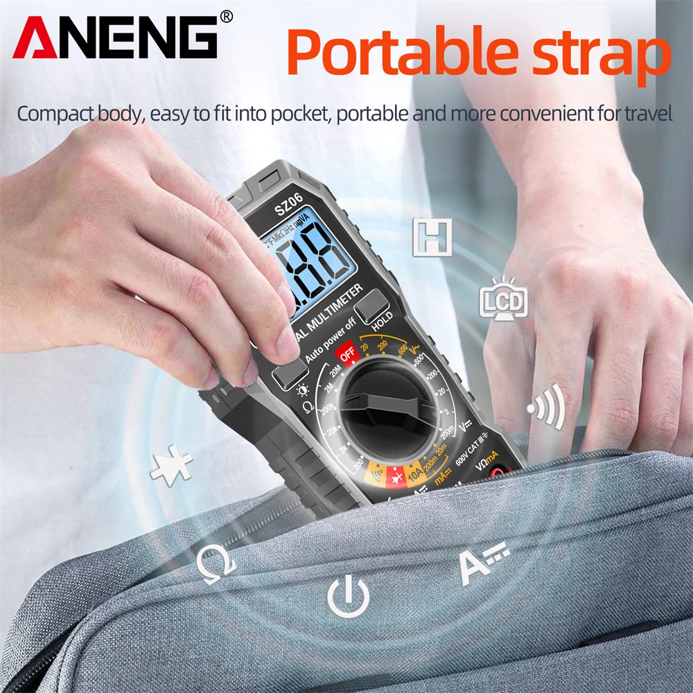 ANENG SZ06 Multimetro digitale intelligente misuratore di tensione AC/DC Tester Ohm di corrente Profissional Multimetro strumenti dispositivo di