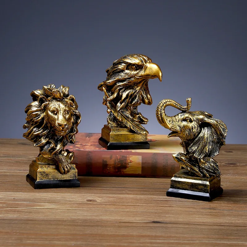 

Animal Head Resin Ornaments Nordic Style Lion Eagle Crafts Office Decoration Living Room Entrance Sculpture Decoration