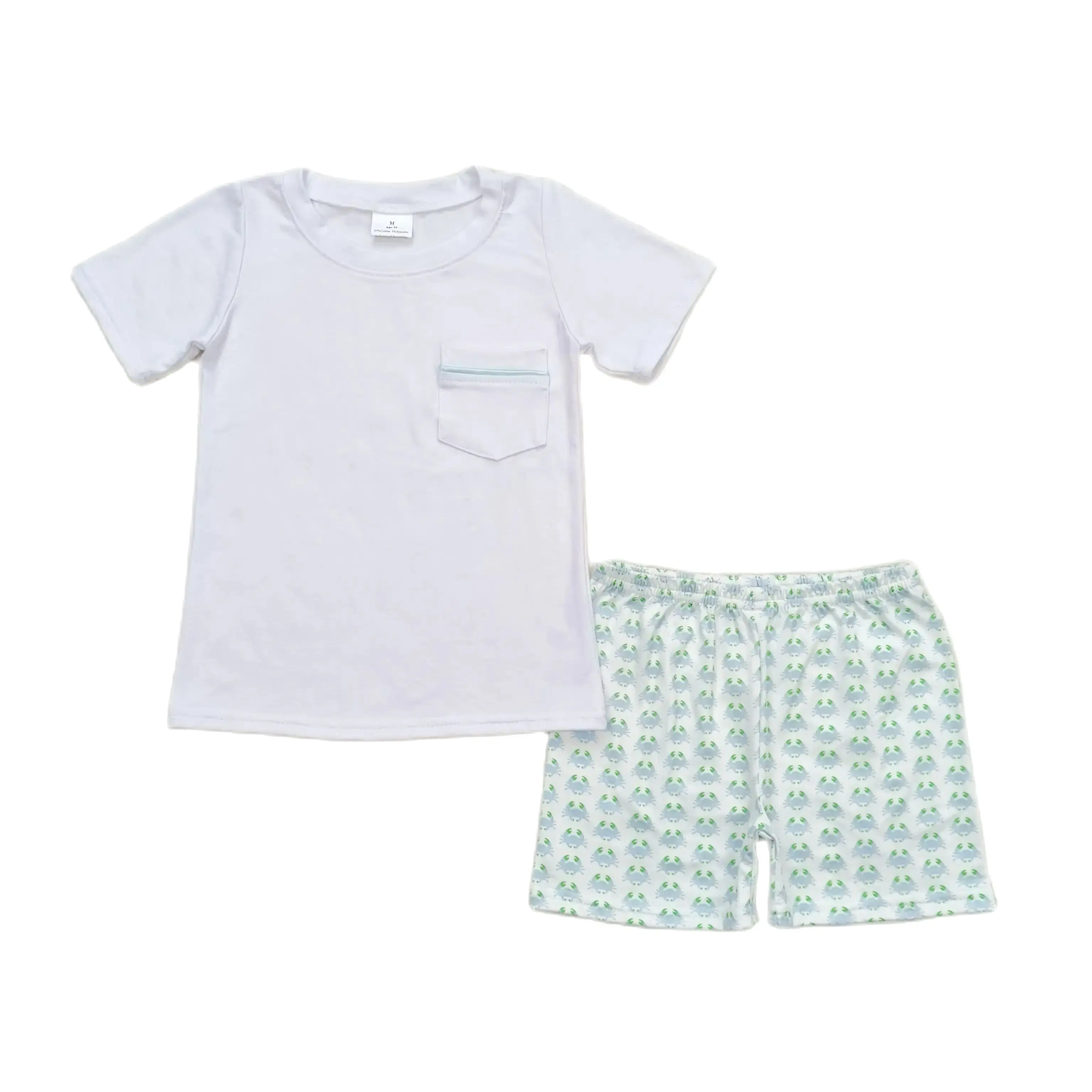 

BSSO0797 Kids Boys Summer Outfit Sets White Short Sleeves Top Crab Print With Shorts Children Clothes