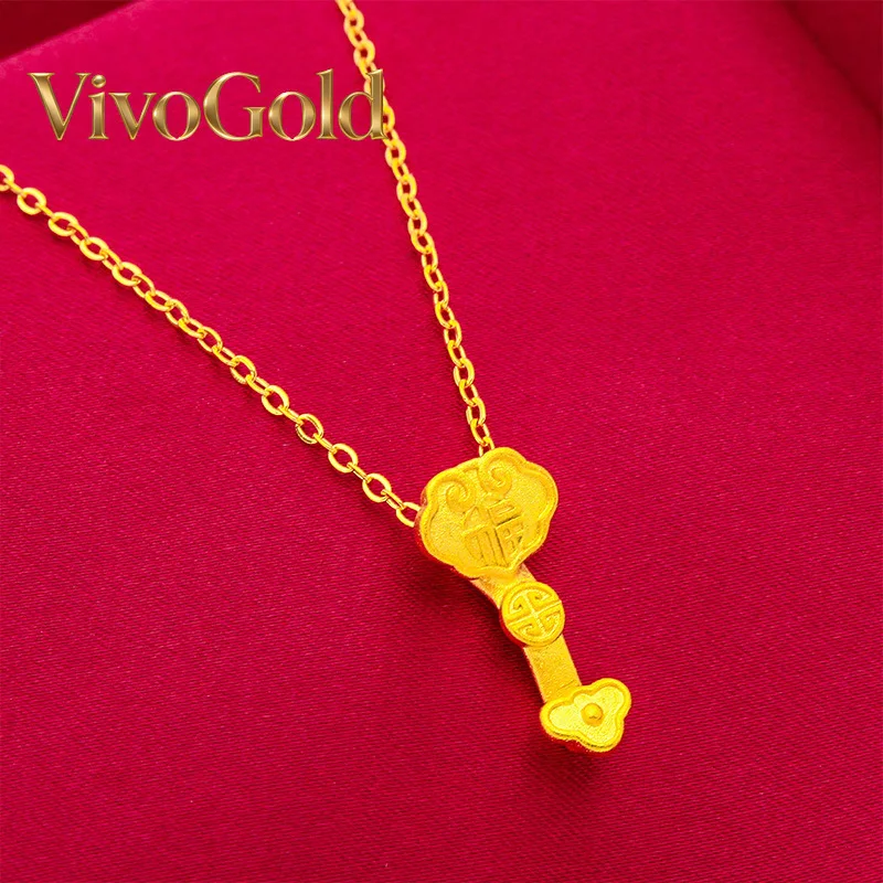 

VivoGold VivoGold Ruyi Pendant for Women, 24K Gold, AU999 | Matte gold ruyi with vine & enamel clouds, classic charm for cheongs