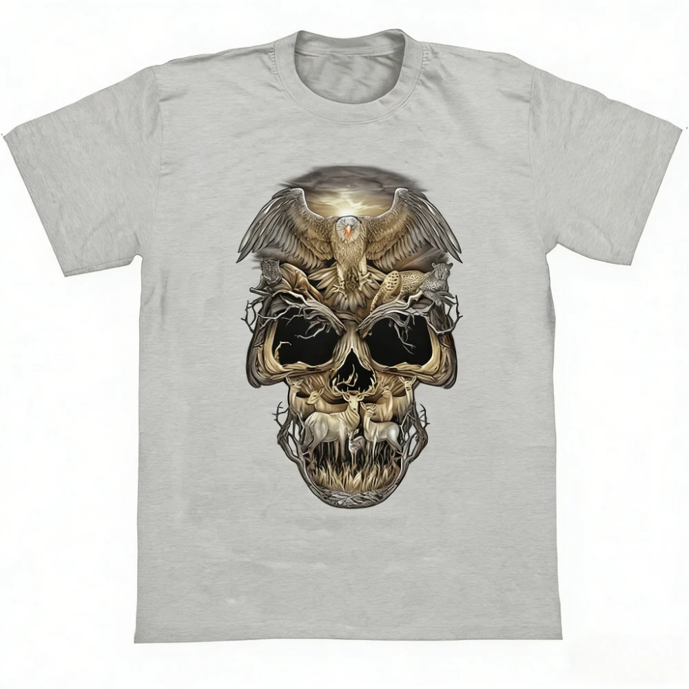 2026 New Fashion Western Wasteland Style Skull Graphic Print High Quality Men's Short Sleeve Loose Breathable Casual T-Shirt