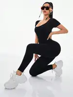 Women's Slimming Sexy Yoga Sports Jumpsuit Spring Summer Threaded Square Collar Lifting Buttocks Design Comfortable Active Wear - Image 3