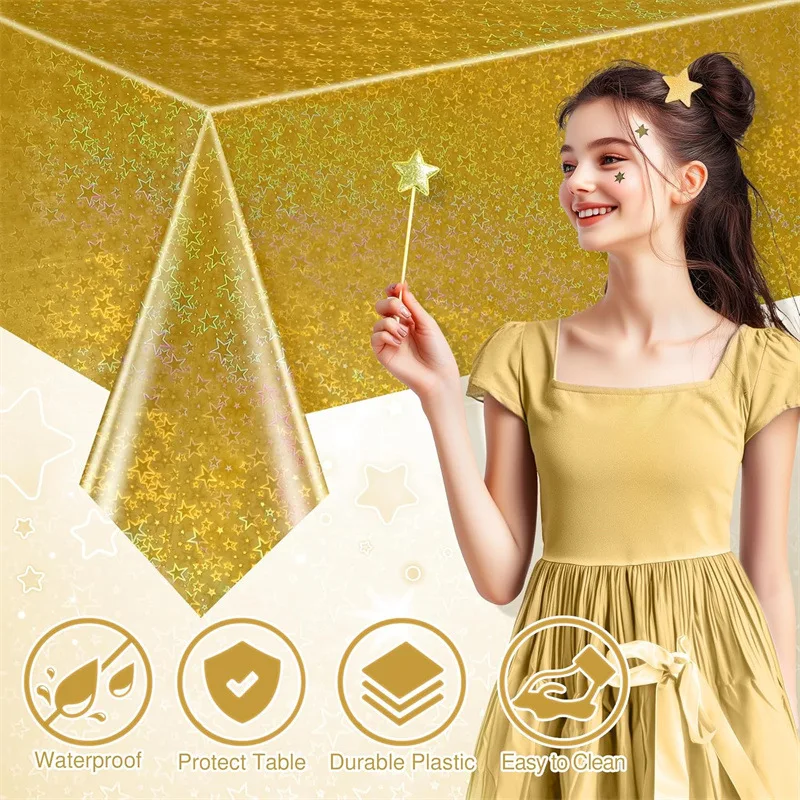

Golden Sparkling Star Laser Disposable Birthday Tablecloth Party Decoration Tablecloth for Bachelorette Party Wedding Supplies