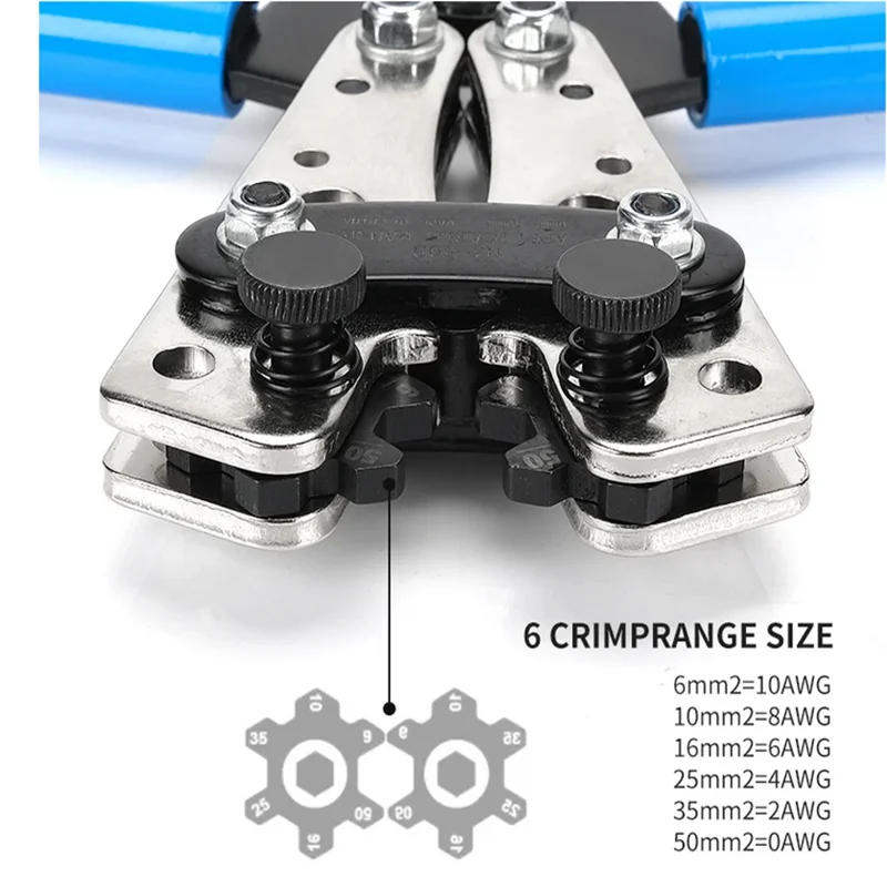 HX-50B Crimping Plier 6-50mm AWG 1-10 Cat Auto Copper Ring Bare Cable Battery Terminals Lug Crimping Tool Cable Terminal Plier