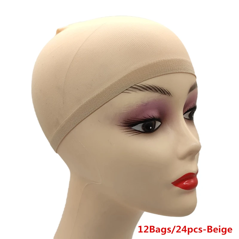 12Bag/24pcs Fashion Stretchable Wig Caps Nylon Mesh Hair Nets Free Size Stocking Hair Caps for Wigs