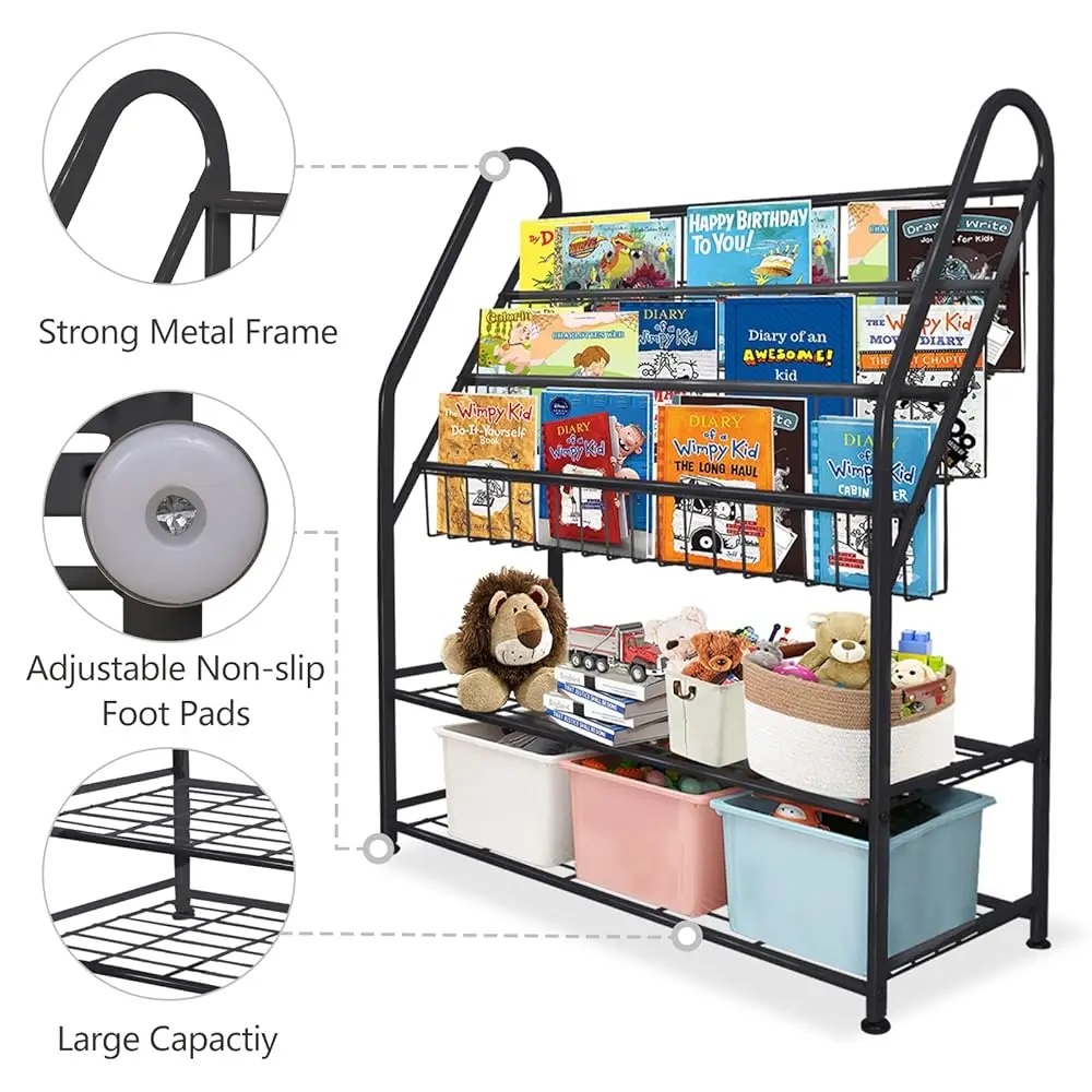 Rak Buku Anak Logam Bla Besar Berdiri Bebas untuk Kamar Anak 32 Dalam Organizer Mainan Rak Buku Besar Stabil Buku Perpustakaan Toko Buku
