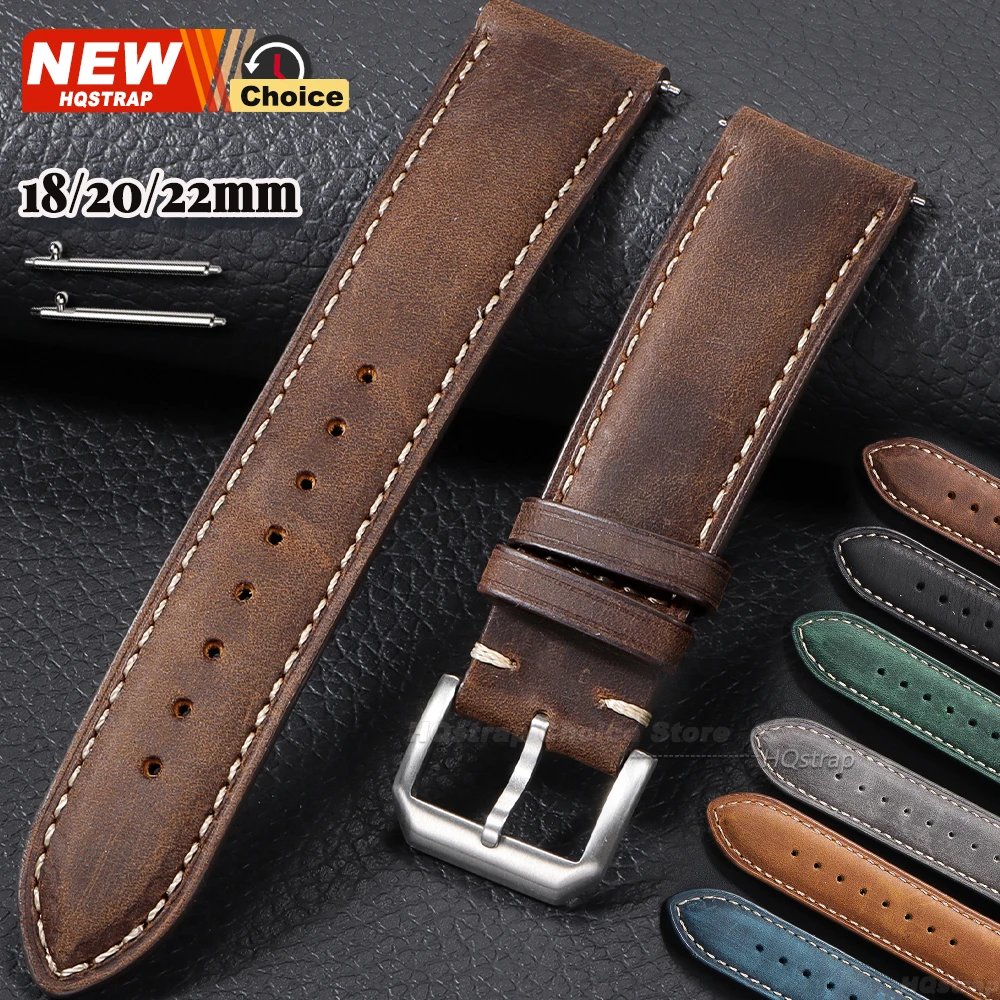 2026new 18mm 20mm 22mm Retro Watch Band Women Men Wristband Crazy Horse Universal Replacement Strap for Seiko Bracelet for Rolex