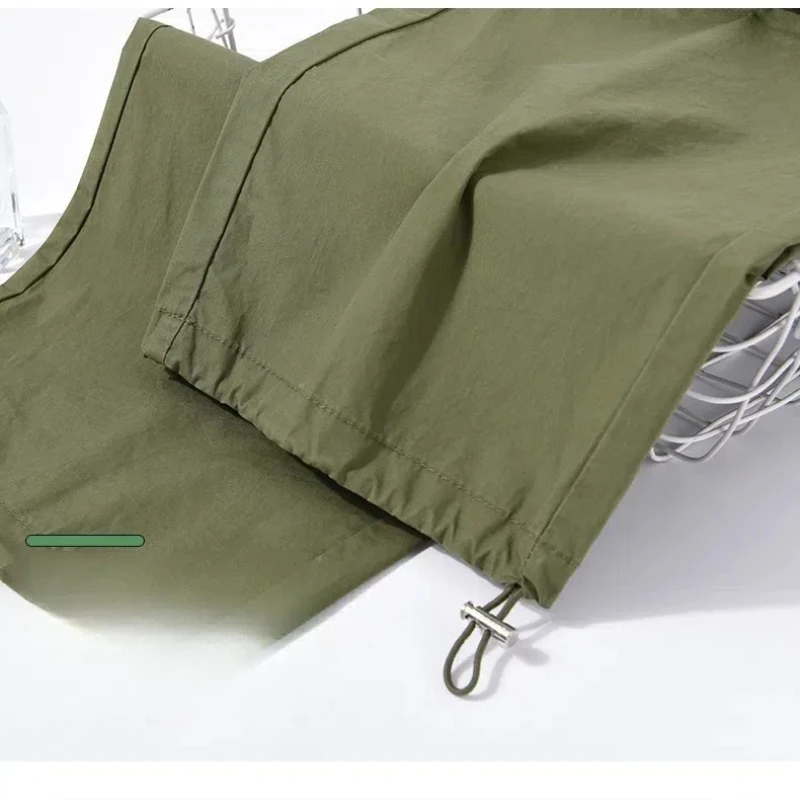 Office Lady Trousers Cargo Straight Women's Clothing Loose Solid Color Elastic Pockets Drawstring High Waisted Casual Pants