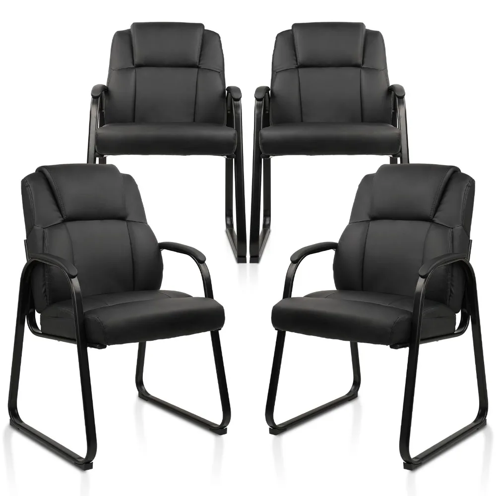 Leather Guest Chair with Padded Arm Rest for Reception Meeting Conference and Waiting Room Side Office Home Black with 4 Pack