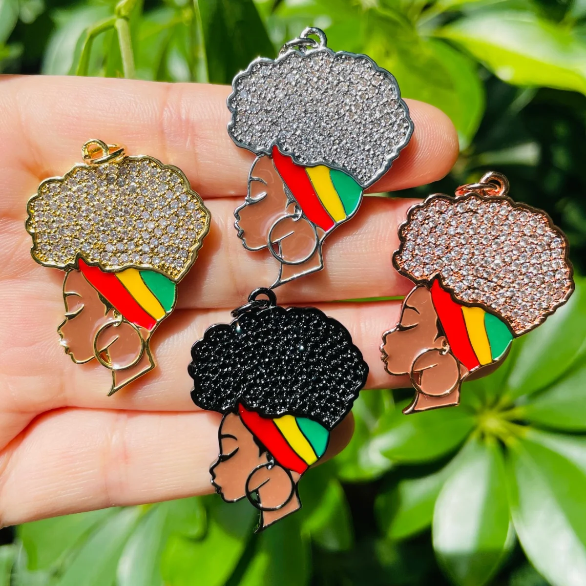 5pcs Clear Stone Paved Black Girl Charm Pendant for Women Bracelet Necklace Making Juneteenth Awareness Jewelry Accessory Supply