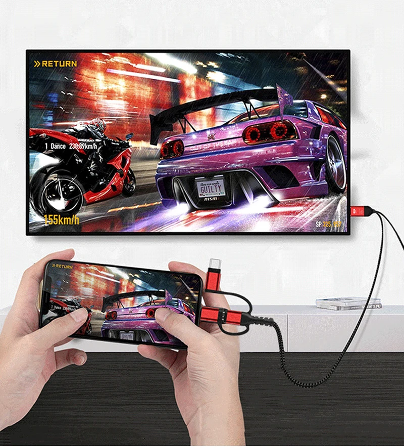 3 in 1 HDMI Cable Phone to TV Converter Cable for IPhone for Samsung Huawei Phone Screen Connect To HDMI HD TV Projector