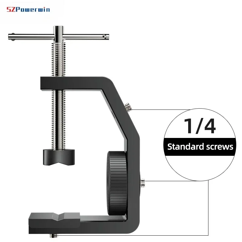 SZPowerwin 1/4 Multi Angle Adjustable Table Screen Desktop Installation Adapter Mount Fixer C-shaped Clamp Photography Bracket