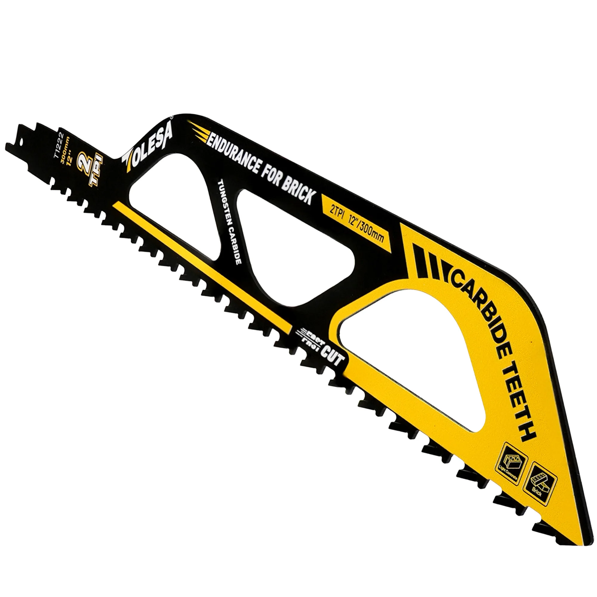 TOLESA 1PC 12Inch 2TPI Reciprocating Saw Blade for Masonry, Carbide Teeth Strip, 50% Faster Cutting for Aerated Concrete, Brick
