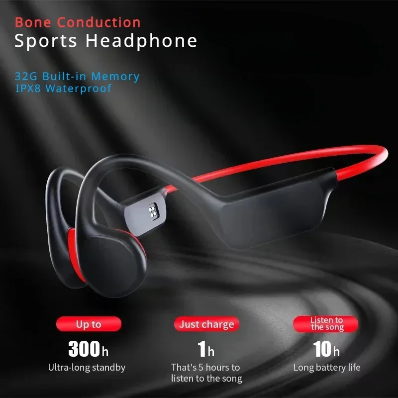 ZIXZEX Sports Headphones with 32G Memory Bone Conduction Bluetooth Earphones IP68 Waterproof Swimming Earbud Ear Hanging