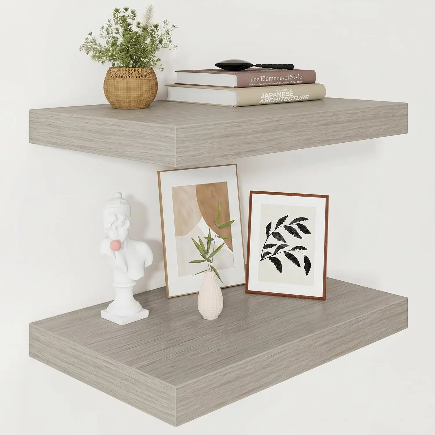 

12"Deep Floating Shelves for Wall 16" Long Farmhouse Rustic Wall Shelves 16"X 12" X 2" Set of 2 Grey