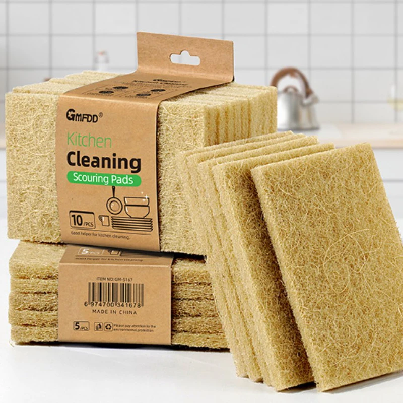 5/10 Pcs Microfiber Sisal Sponge Plant Fiber Cleaning Cloth Daily Use Home Kitchen Brush Pots And Pans Peplum Supplies