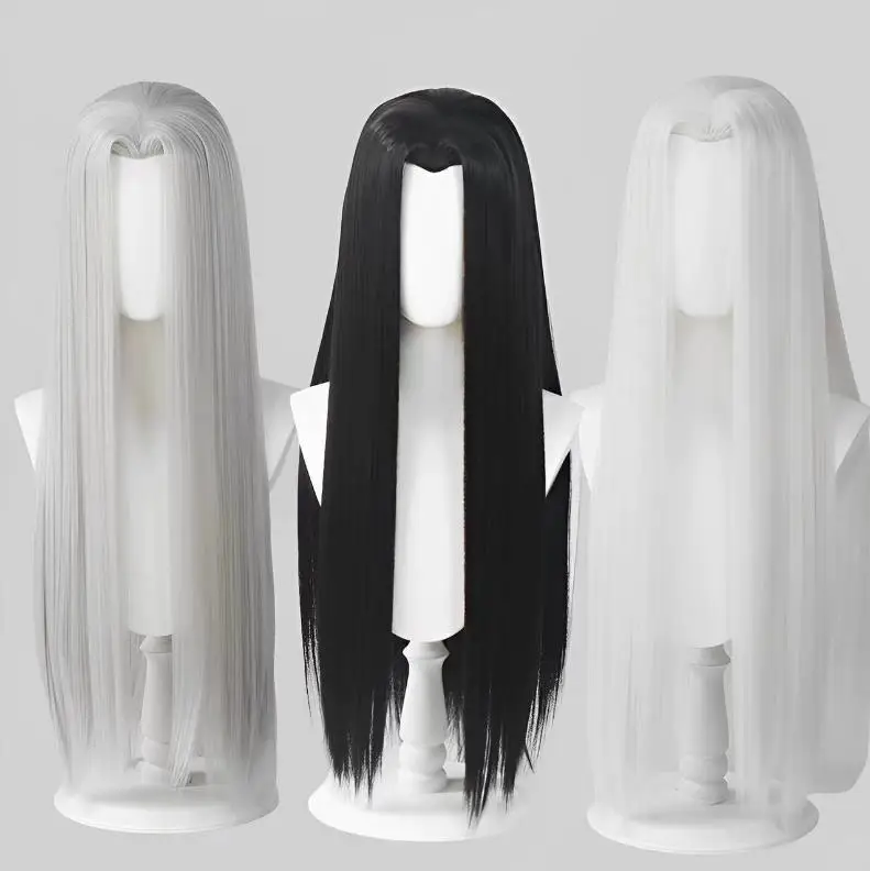 

QQXCAIW Long Straight Black Wig Synthetic High Temperature Resistant For Women White Wig Halloween Carnival Costume Cosplay Hair