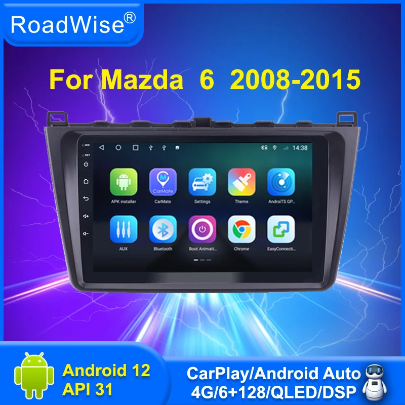 

Автомагнитола Roadwise 2 Din, Android 12, мультимедийный плеер для Mazda 6 Rui GH 2008 2009 2010 2011 2012-2015, 4G, Wi-Fi, GPS, DVD, головное устройство