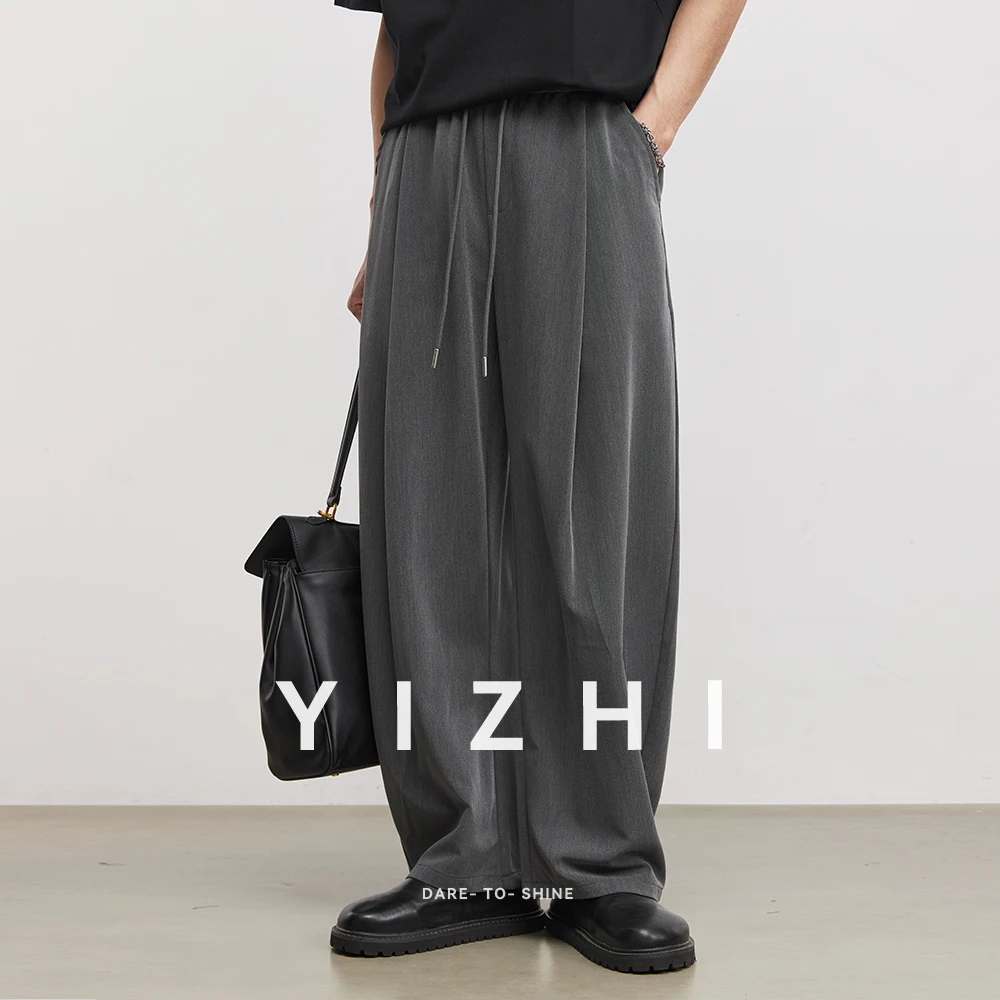 

Мужские брюки в стиле Old Money из ледяного шелка с драпировкой, на шнурке, широкие, летние, свободные, прямые, с изогнутым швом, повседневные