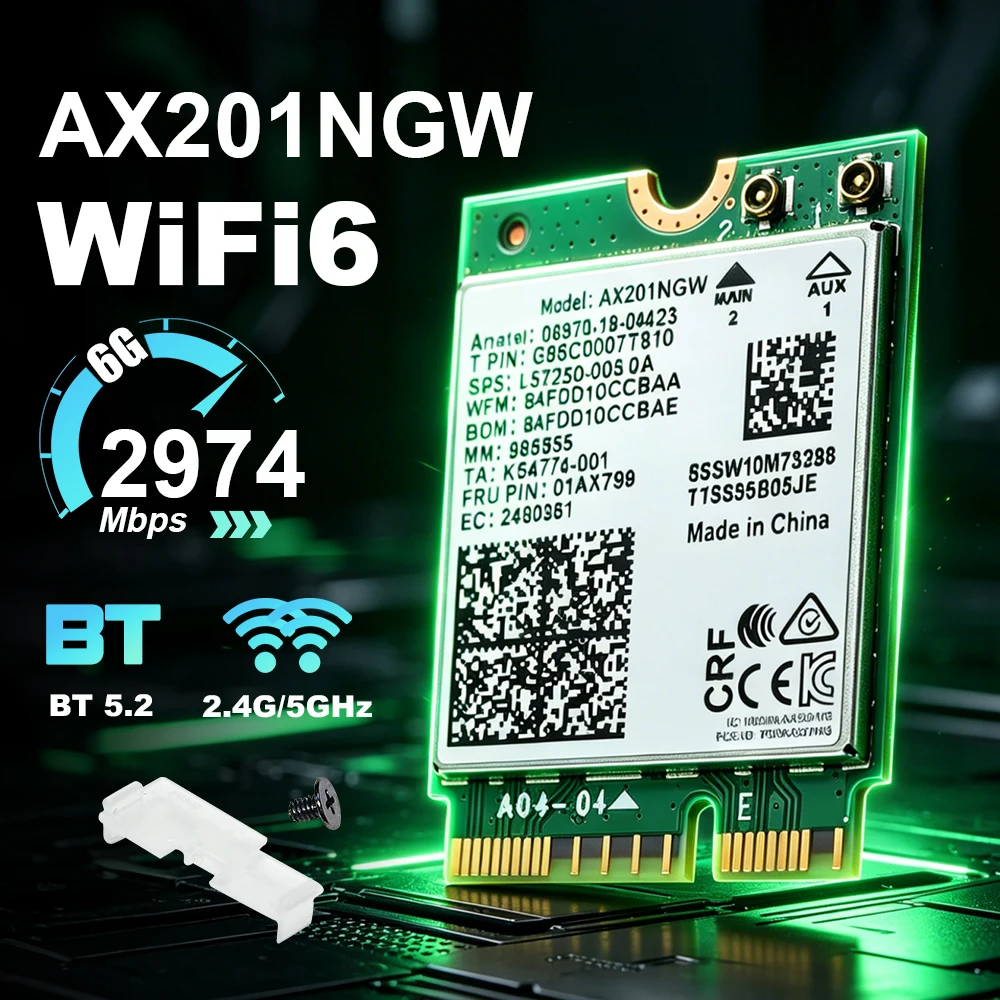 WiFi 6 AX201 WiFi Card Dual Band 2.4G/5Ghz Bluetooth 5.2 Wireless Card 802.11ax M.2 NGFF Wlan WiFi Card For laptop PC Win 10/11