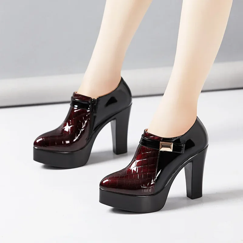 10cm Small Size 32-43 Block Heel Deep Mouth Platform Pumps Women Shoes 2024 Fall High Heels Shoes Ladies Office Model Dress