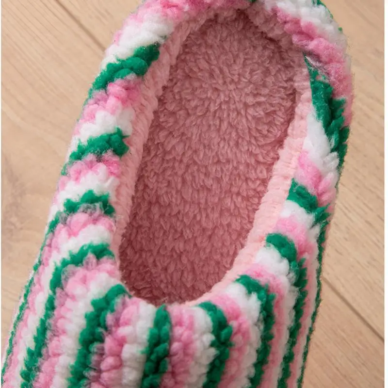 Modische Plüsch-Streifen-Hausschuhe für Damen Herbst Winter 2026 Dicke Plattform Baumwoll-Pantoffeln Warme Flauschige Rutschfeste Schuhe – Detail 7