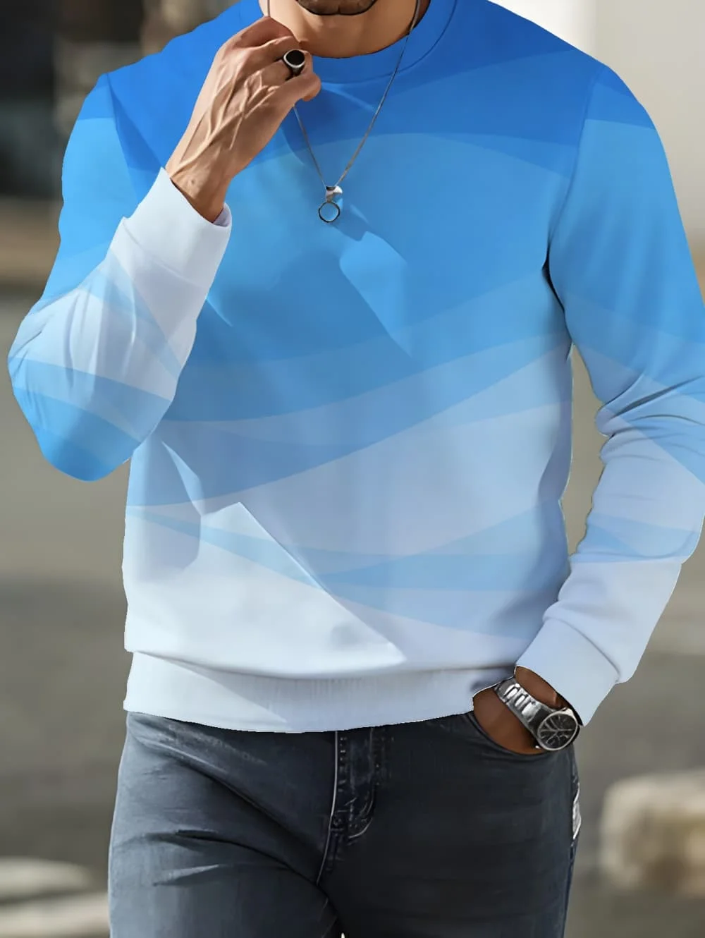 Gradient Striped Graphic Sweatshirts for Men Fashion Trendy Long Sleeve Print Sweatshirt Casual Hoodies Pullovers Men's Clothing