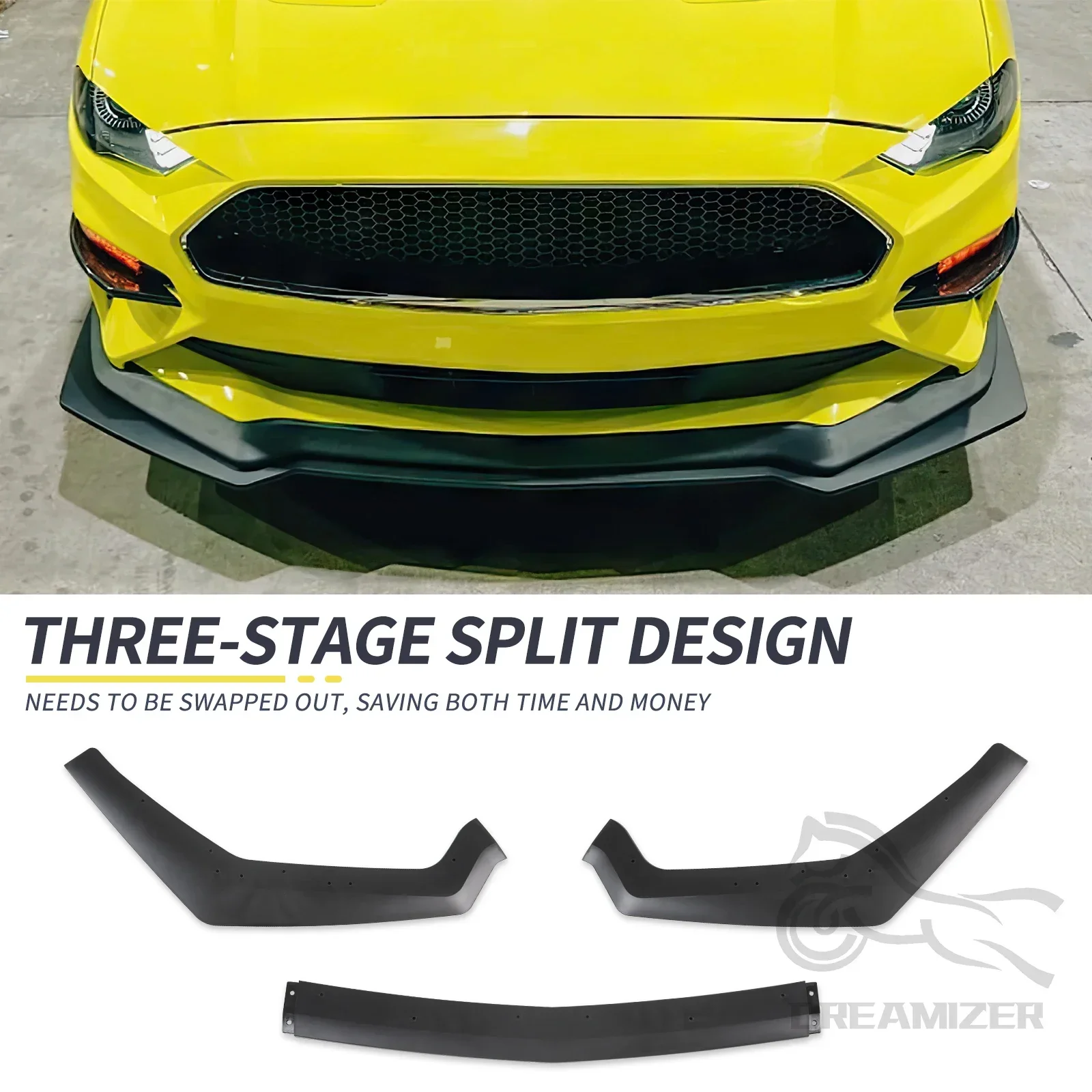 Front Bumper Lip For Ford Mustang 2018-2023 GT Model Only 3-Piece Lower Spoiler Splitter Body Kit Protector