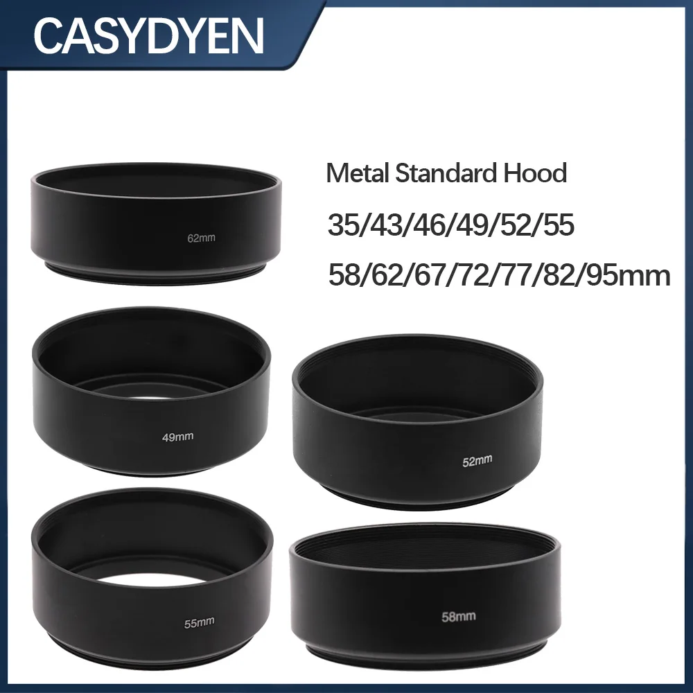 Standard Metal Lens Hood With Filter Thread 35/43/46/49/52/55/58/62/67/72/77/82/95mm For Canon Nikon Sony Olympus Pentax