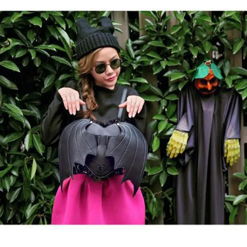 

Harajuku Punk Style Dark Backpack, Gothic Angel Bat Heart Design Ladies Shoulder Bag