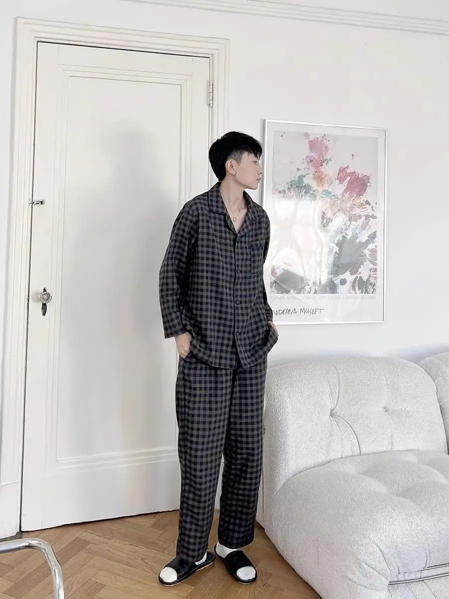 Couple Plaid Pajamas Men Comfortable Leisure Home Wear Women Can Be Worn Outside Sleepwear Ladies Turn-down Collar Nightdress