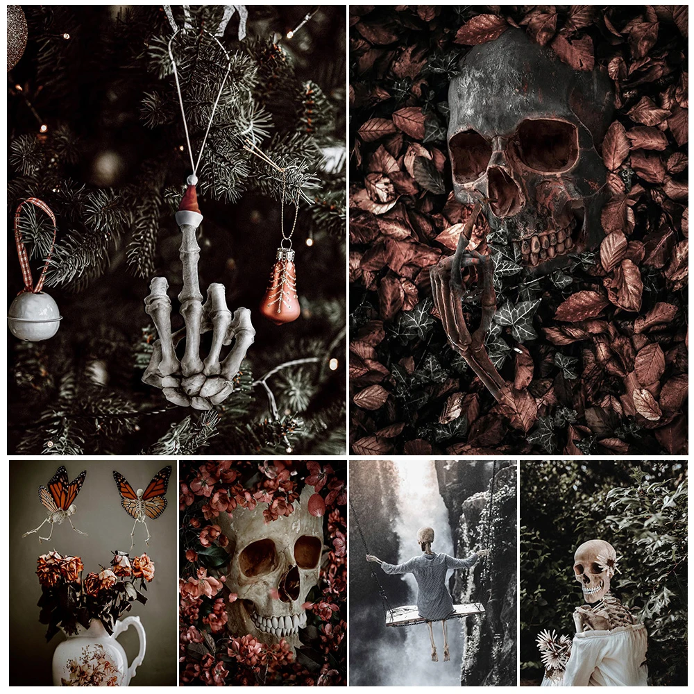 

Skeleton Blends Into Flowers Abstract Photo Wall Art Canvas Painting Back To Nature Skeleton Photography Art Poster Print Decor