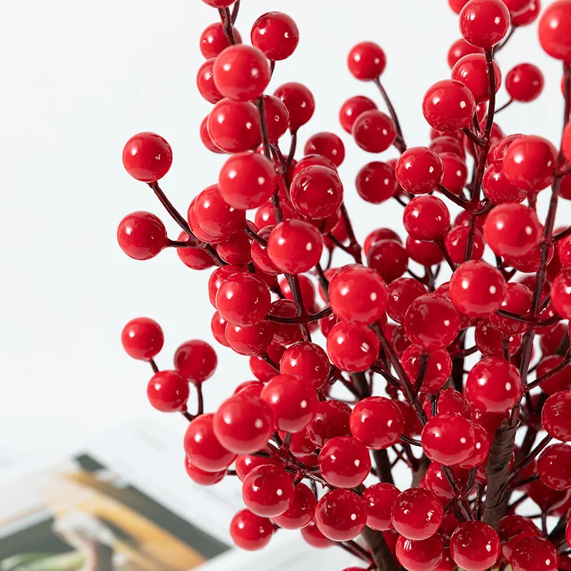 10Pcs Christmas Artificial Red Berry Bouquet Decoration Fake Flower for Home Decor Xmas Tree Navidad New Year 2024 Ornaments