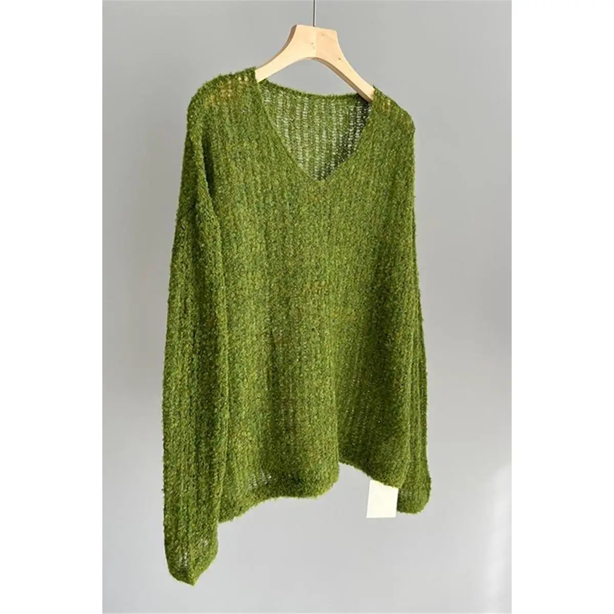 قميص علوي محبوك طويل فضفاض من Ele للسيدات، تصميم مريح ومسامي ومسامي، مقاس V Ne متوسط الطول