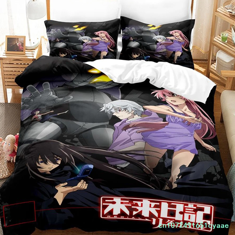 New 3D Printed Anime Bed Sheet Future Diaries Mirai Nikki Bedding Set Single Twin Full Queen King Size Bed Set Adult Kid Bedroom