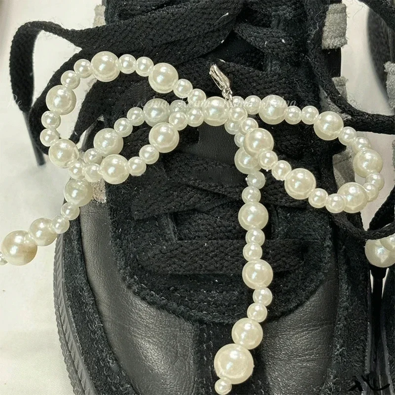 2/1Pairs Pearl Shoe Lace Charms for Sneaker Luxury Vintage Pearl Bow Sneaker Decorations All-match Elegant Boot Accessories DIY