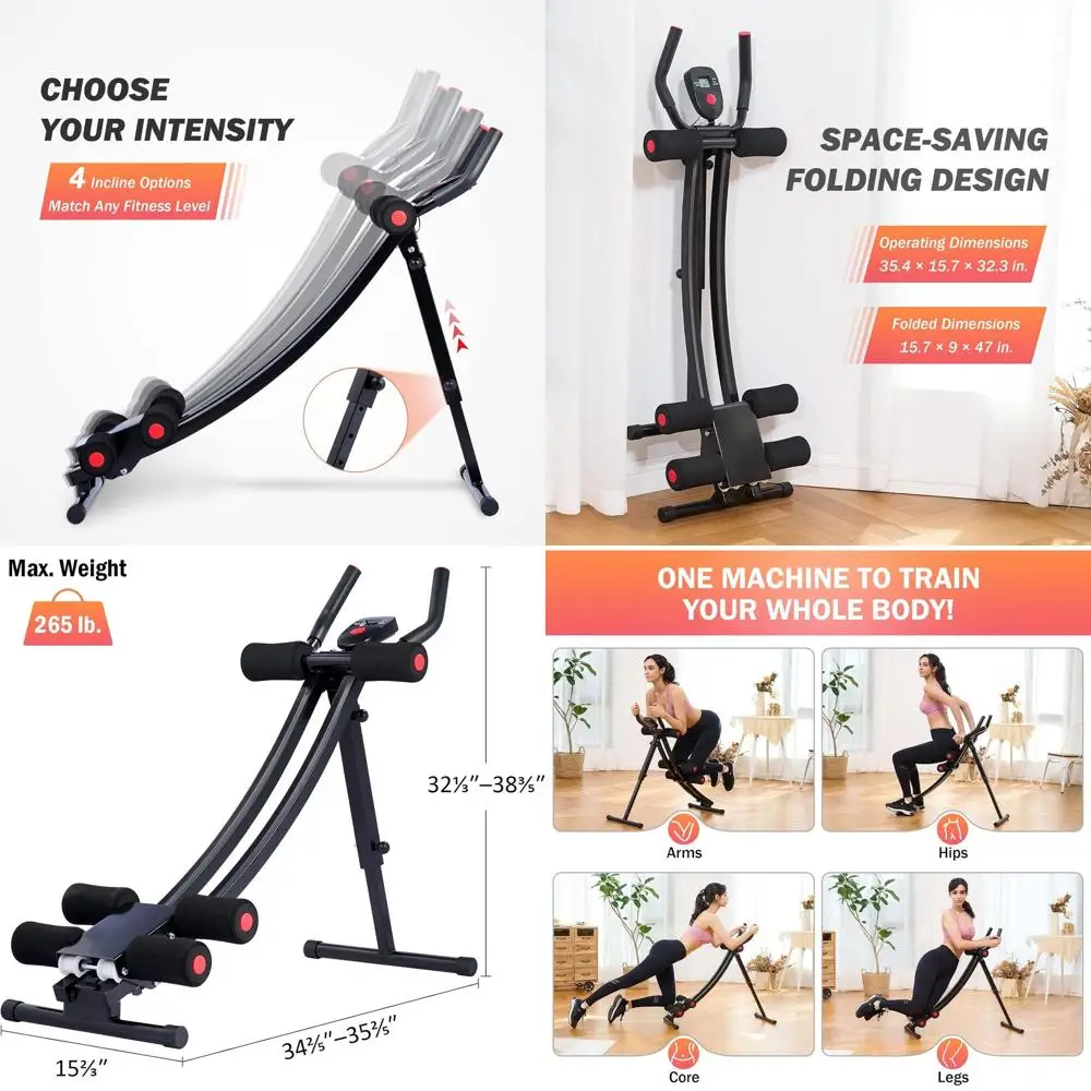 

Тренажер для пресса для домашнего спортзала, оборудование для тренировки мышц кора для домашнего фитнеса, тренажер Ab Crunch Coaster с 4 уровнями интенсивности и цифровым дисплеем