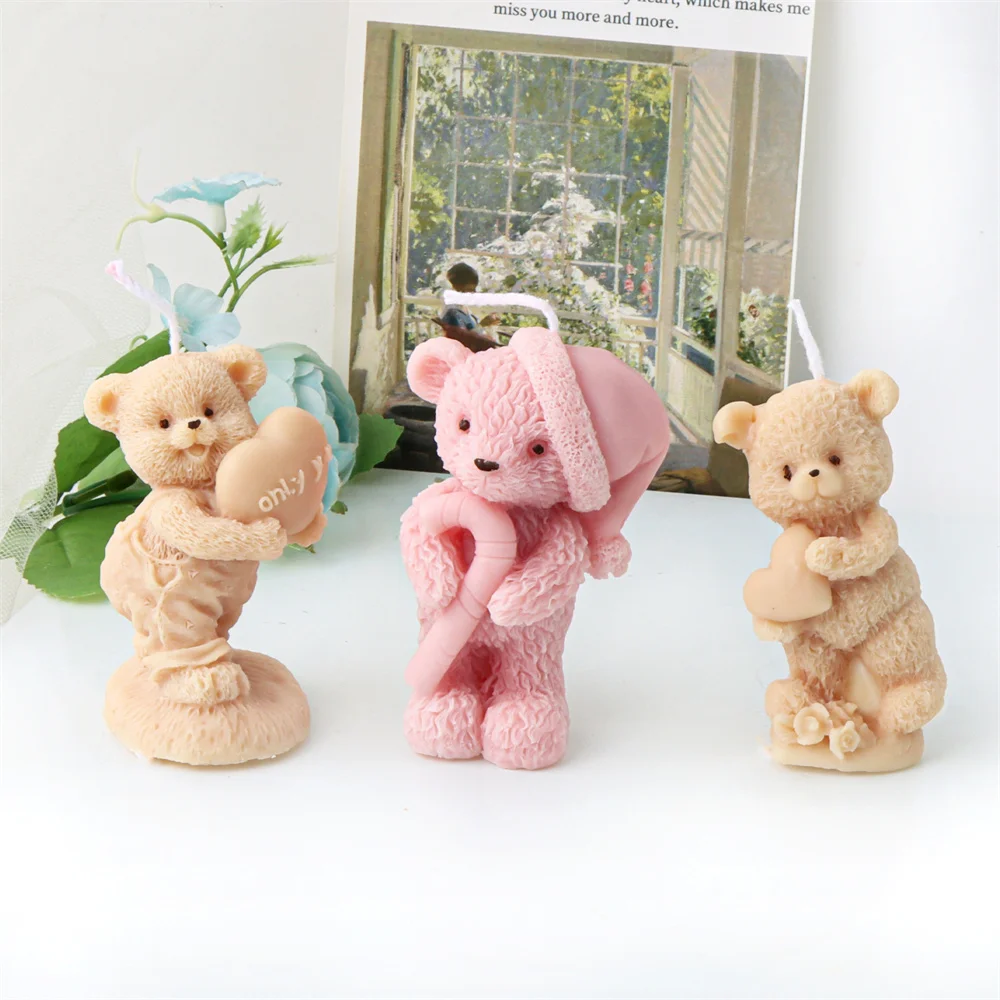 3D Ehe Bär Silikon Kerze Form DIY Umarmung Bär Tiere Seife Harz Gips Form Handwerk Geschenke Hochzeitstag Dekorationen