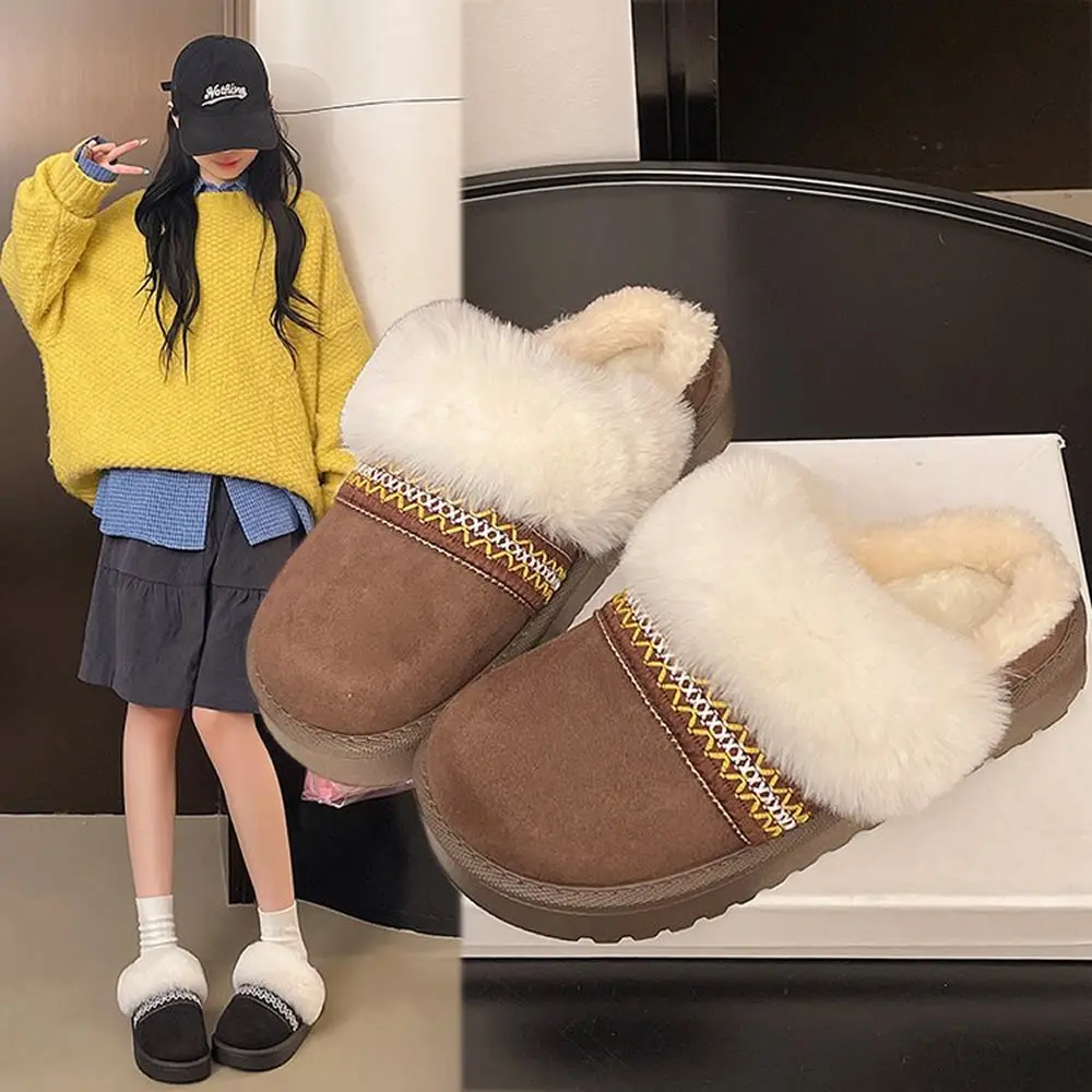 2025 الشتاء فو الفراء منصة النعال النساء مريح عدم الانزلاق سميكة القاع الثلوج أحذية امرأة قصيرة أفخم أحذية قطنية دافئة الإناث #3