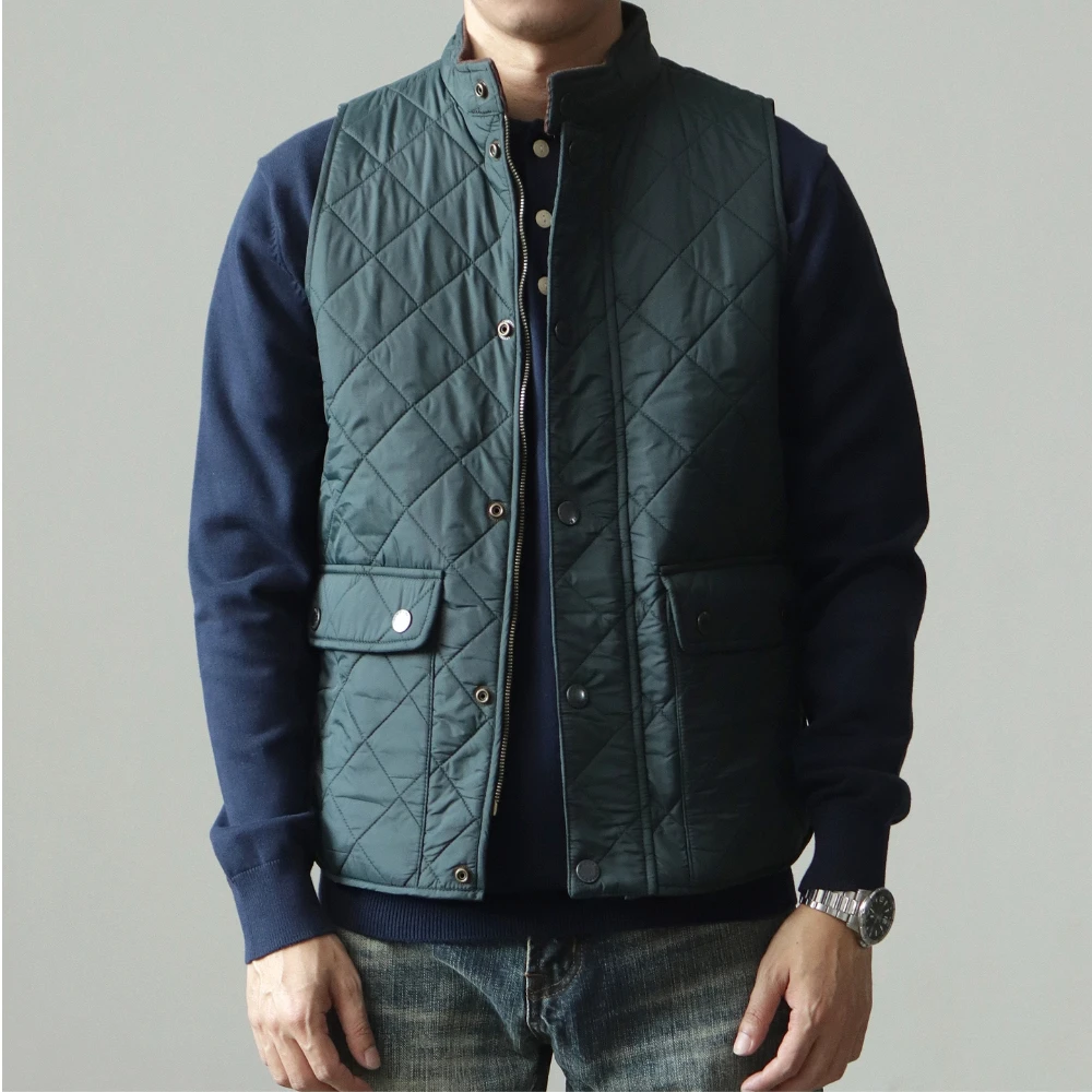 Replica quilted cotton vest for men American retro casual solid color stand collar diamond pure cotton work vest jacket