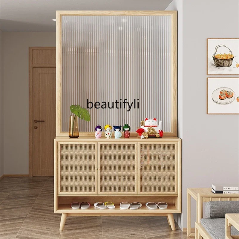 a48 Modern solid wood living room entrance cabinet Changhong glass screen hole board combination cabinet partition