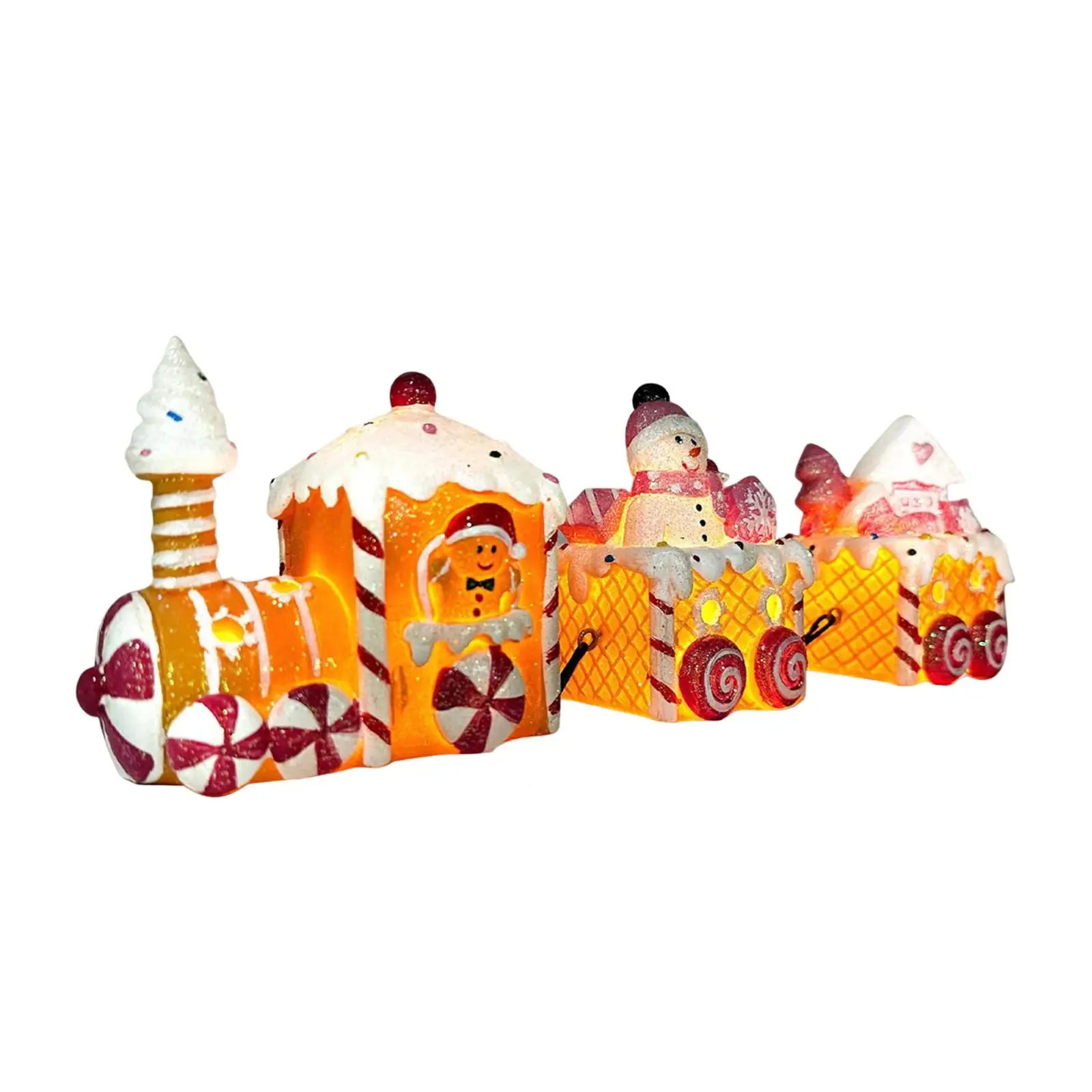 Christmas Gingerbread Man Train Decoration Ornament Collectible Xmas Train Figurine for Coffee Table Home Fireplace Winter