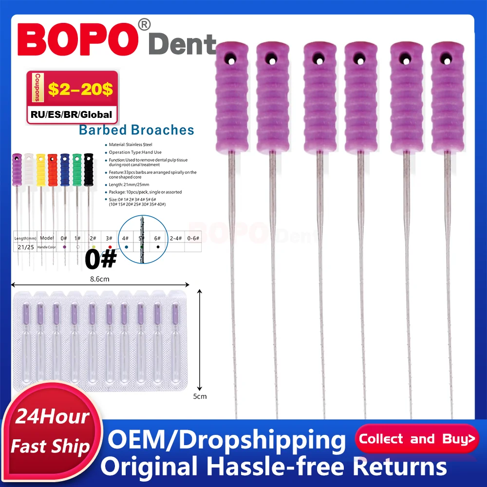

1Pack Dental Barbed Broaches with Handle 10pcs/Pack 21mm 25mm Nerve Broaches Stainless Steel Endodontic Accessories 0#-6# Needle